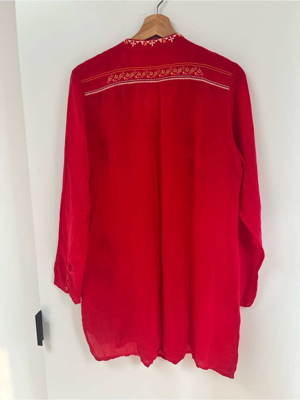 Johnny Was Red Embroidered Button Neck Tunic Blouse - Picture 13 of 13